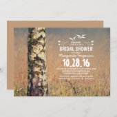 樺の木ツリー&ラブハートの田舎ブライダルシャワー 招待状 (正面/裏面)