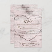 樺の木ツリー&彫りハートウェディング素朴RSVP 出欠カード (正面/裏面)