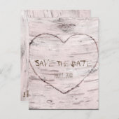 樺の木ツリー&彫りハート結婚式の日付を保存 案内ポストカード (正面/裏面)