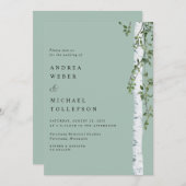 樺の木ツリー《植物》アスペングリーンリーセージ結婚式招待状 招待状 (正面/裏面)