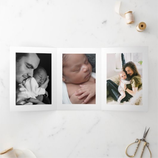 樺の木ツリー、3フォトコラージュベビー誕生 三つ折り案内状 (内部)