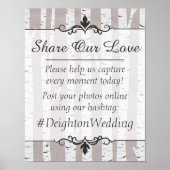 樺の木ツリ素朴ーの結婚ハッシュタグ写真の看板 ポスター (正面)