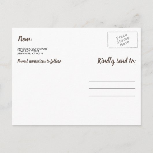 樺の木ツリ素朴ー国の結婚式の日付を保存 案内ポストカード (裏面)