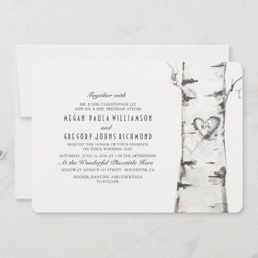 樺の木ツリ素朴ー結婚ズ 招待状 (正面)