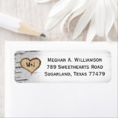 樺の木ハートイニシャルラス結婚ト差出人住所 ラベル (インサイチュ)