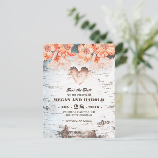 樺の木ハート素朴国秋日付の保存 案内ポストカード (スタンド正面)