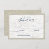 樺の木バークとネイビーブルーウッドランドの応答カード 出欠カード (正面/裏面)