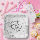 樺の木バークツリーハートイニシャル ペーパープレート (パーティー)