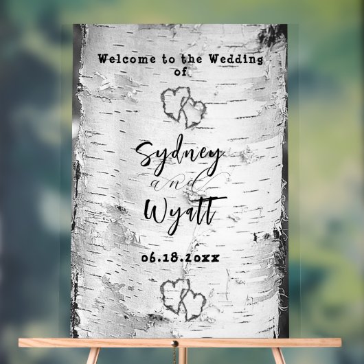 樺の木バークツリーハート結婚のウェルカムサイン アクリルサイン (ニュートラル)