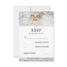 樺の木バークハートウェディングRSVPカード