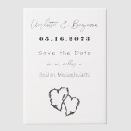 樺の木バーク彫りハート結婚のVellumカード ベラム紙招待状