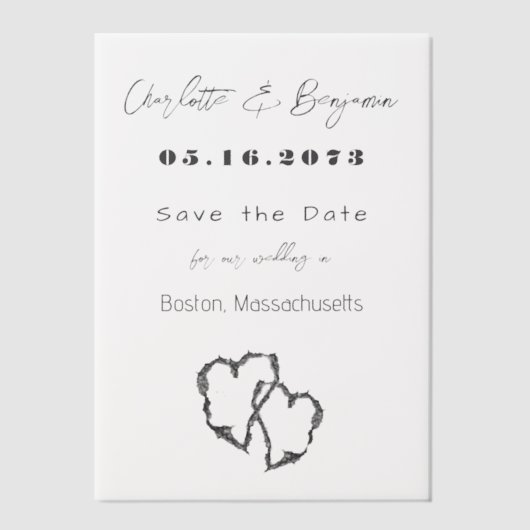 樺の木バーク彫りハート結婚のVellumカード ベラム紙招待状 (正面)