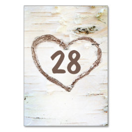 樺の木バーク彫りハート結婚ズ テーブルナンバー