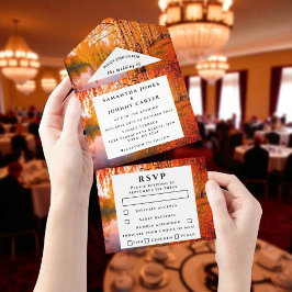 樺の木バーク秋カントリー素朴ウッド葉のすべて オールインワン招待状