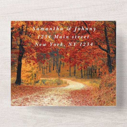 樺の木バーク秋国素朴写真離れの写真 オールインワン招待状 (裏面)