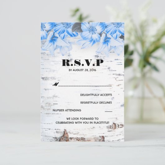 樺の木バーク素朴カントリー結婚式RSVPカード 招待状 (スタンド正面)