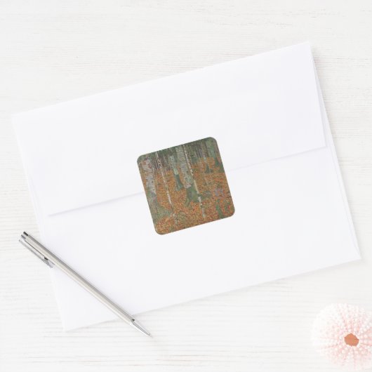 樺の木フォレストバイグスタフクリムトヴィンテージアールヌーボー スクエアシール (封筒)