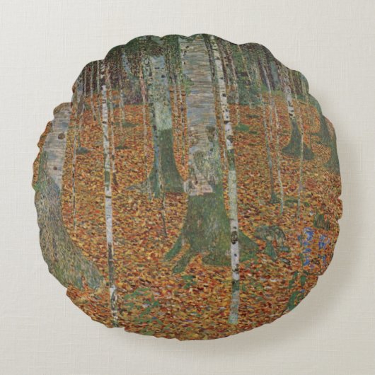 樺の木フォレストバイグスタフクリムトヴィンテージアールヌーボー ラウンドクッション (正面)