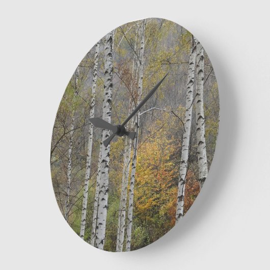 樺の木フォレスト秋のフォトラウンドウォールクロック ラージ壁時計 (傾斜)