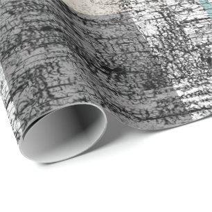 樺の木プレイドツリーバーク自然ティール(緑がかった色)グレーホワイト ラッピングペーパー