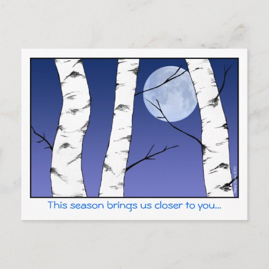 樺の木ムーンクリスマス シーズンポストカード (正面)