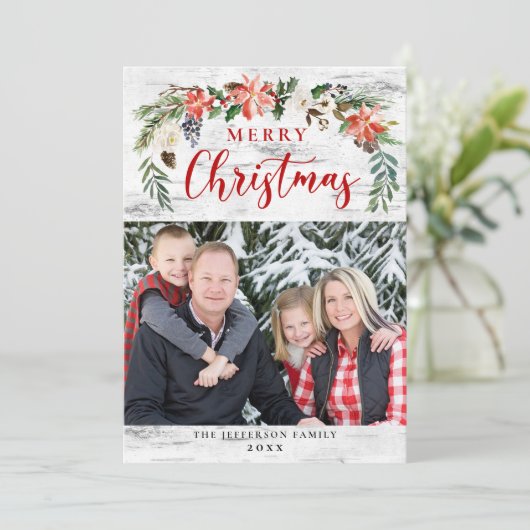 樺の木メリークリスマスホリデーズフォトグリーティングカード シーズンカード (スタンド正面)