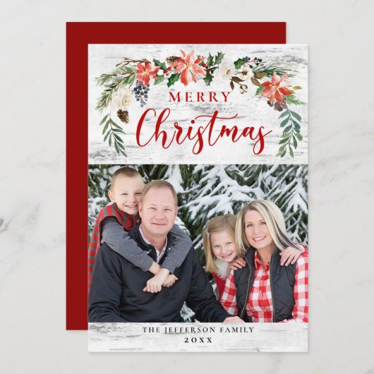 樺の木メリークリスマスホリデーズフォトグリーティングカード シーズンカード (正面/裏面)