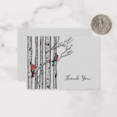 樺の木モダンの木と赤い鳥ありがとう ノートカード (正面/裏面インサイチュ)
