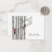 樺の木モダンの木と赤い鳥ありがとう ノートカード (正面/裏面インサイチュ)