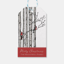 樺の木モダン樹赤（鳥）ショウジョウコウカンチョウ鳥贈呈ラベル