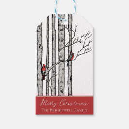 樺の木モダン樹赤（鳥）ショウジョウコウカンチョウ鳥贈呈ラベル ギフトタグ