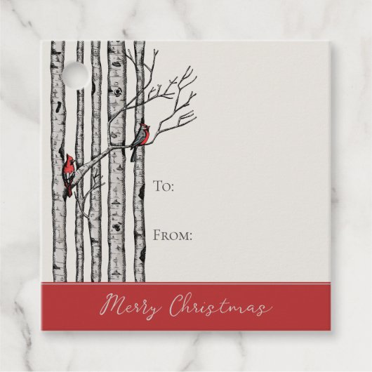 樺の木モダン樹赤（鳥）ショウジョウコウカンチョウ鳥贈呈ラベル フェイバータグ (正面)