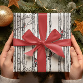 樺の木モダン樹赤（鳥）ショウジョウコウカンチョウ鳥 ラッピングペーパー