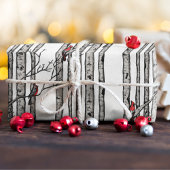 樺の木モダン樹赤(鳥)ショウジョウコウカンチョウ鳥 ラッピングペーパー