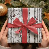 樺の木モダン樹赤（鳥）ショウジョウコウカンチョウ鳥 ラッピングペーパー