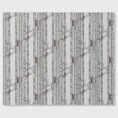 樺の木モダン樹赤（鳥）ショウジョウコウカンチョウ鳥 ラッピングペーパー (フラット)