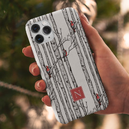 樺の木モノグラムの樹赤（鳥）ショウジョウコウカンチョウ鳥 Case-Mate iPhone 14 PRO MAXケース