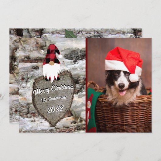 樺の木レッドバッファロープレイド格言彫刻ハート写真 シーズンカード (正面/裏面)