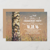 樺の木及び愛ハートの素朴な婚約パーティ 招待状 (正面/裏面)