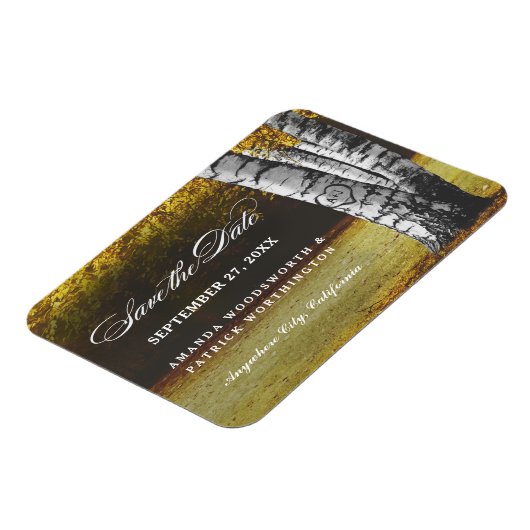 樺の木彫りハートツリー秋セーブザデートマグネット マグネット (左側)