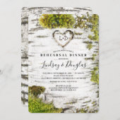 樺の木彫刻ハート素朴秋リハーサルディナー 招待状 (正面/裏面)