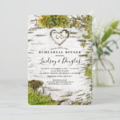 樺の木彫刻ハート素朴秋リハーサルディナー 招待状 (スタンド正面)