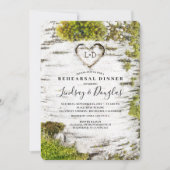 樺の木彫刻ハート素朴秋リハーサルディナー 招待状 (正面)