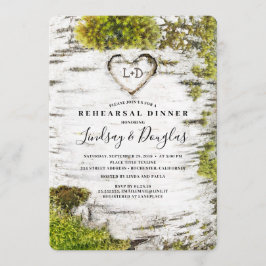 樺の木彫刻ハート素朴秋リハーサルディナー 招待状