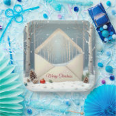 樺の木木入りメリークリスマス封筒 ペーパープレート (パーティー)