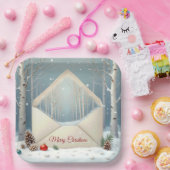 樺の木木入りメリークリスマス封筒 ペーパープレート (パーティー)