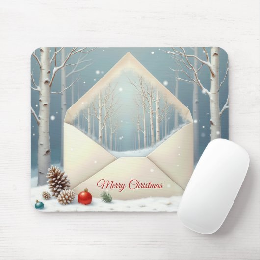 樺の木木入りメリークリスマス封筒 マウスパッド (マウス)