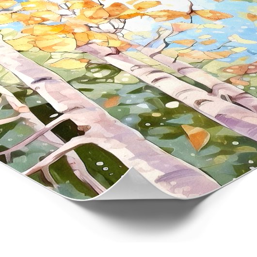 樺の木森林水絵を描色のポスター ポスター (角)