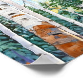 樺の木森林水絵を描色のポスター ポスター (角)