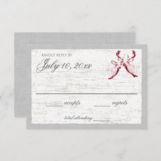 樺の木樹皮と鹿の応答カード 出欠カード (正面/裏面)